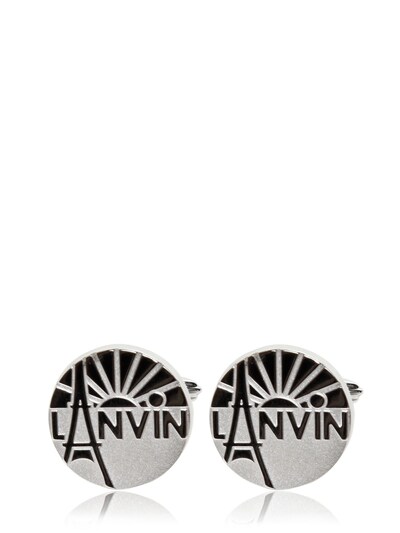Lanvin Engraved Enameled Brass Cufflinks In Silver