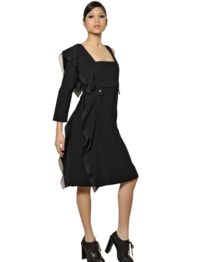 CHLOÉ ORGANZA RUFFLE AND CREPE SABLE DRESS