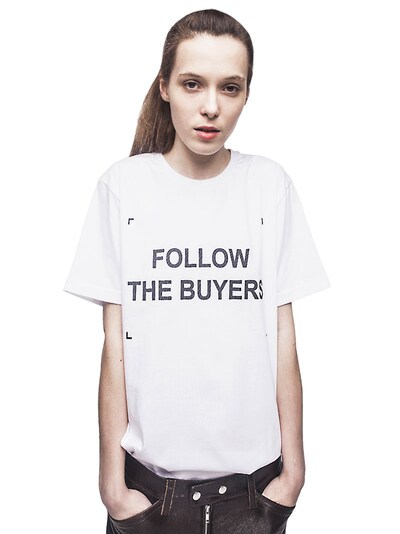 ANNA K "FOLLOW THE BUYERS"纯棉T恤, 白色,59IB4N004-V0hJVEU1