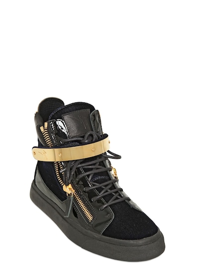 GIUSEPPE ZANOTTI Velvet And Patent Leather Sneakers