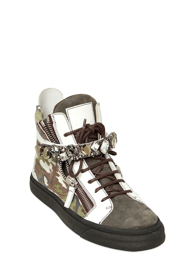 GIUSEPPE ZANOTTI 20MM EMBOSSED LEATHER HIGH TOP SNEAKERS