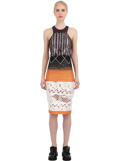Natargeorgiou Lurex & Laser Cut Silk Lace Dress In Multicolor
