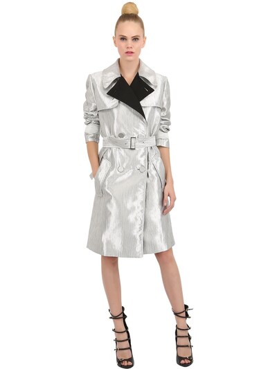 Pedro Lourenco Quilted Jacquard Coat In Silver