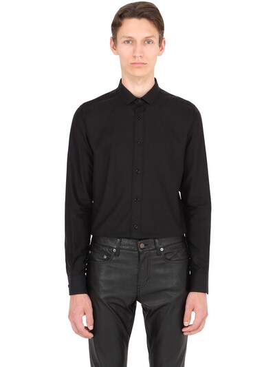 Saint Laurent Stripe Jacquard Cotton Poplin Shirt In Black