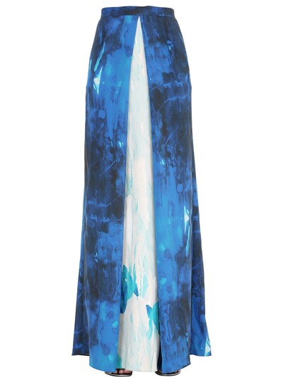 Larusmiani Printed Silk Chiffon Skirt In Blue/white
