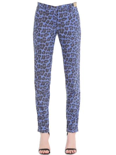 Monocrom Leopard Printed Cotton Poplin Pants In Blue/multi