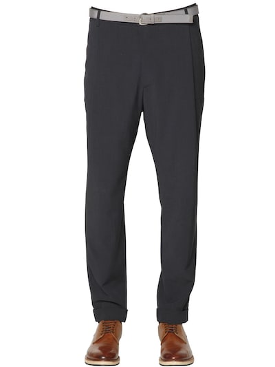 Giorgio Armani 18cm Stretch Wool Blend Seersucker Pants, Navy