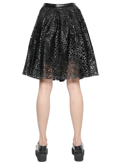 KARL LAGERFELD LASER-CUT FAUX LEATHER SKIRT
