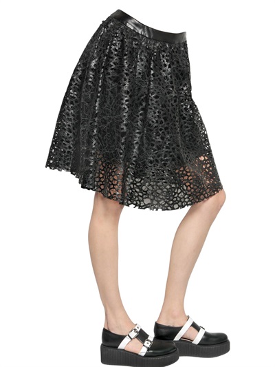 KARL LAGERFELD LASER-CUT FAUX LEATHER SKIRT
