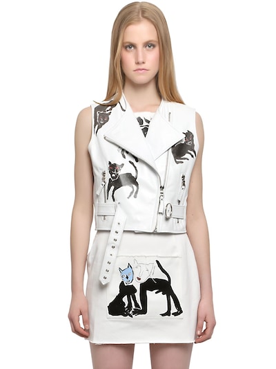 Claire Barrow Sleeveless Leather Moto Vest In White