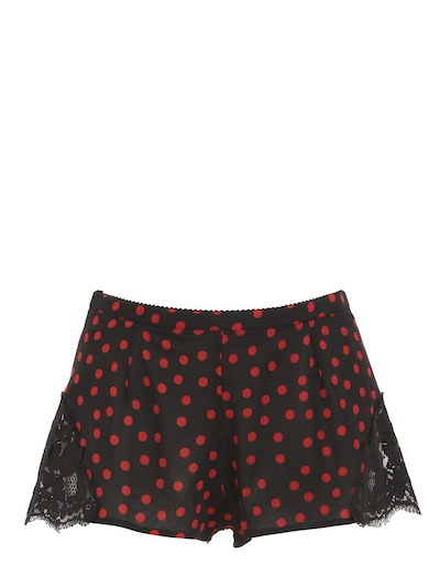 Dolce & Gabbana Polka Dot Silk Georgette & Lace Shorts In Black/red