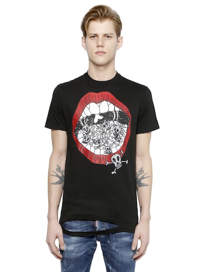DSQUARED2 Icon Mouth Printed Cotton Jersey, Black