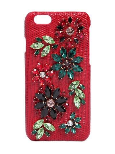 Dolce & Gabbana Embellished Leather Iphone 6 Case In Black