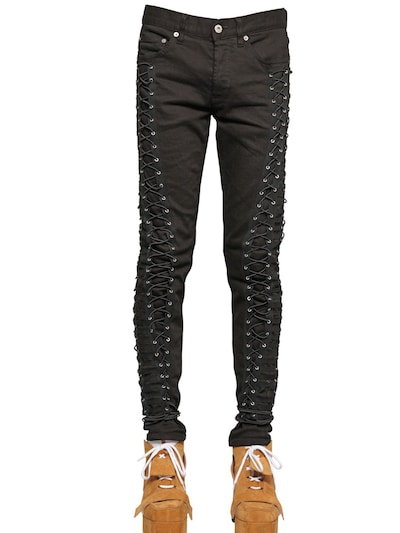 Hood By Air 16.5cm Parachute Lace-up Raw Denim Jeans In Black