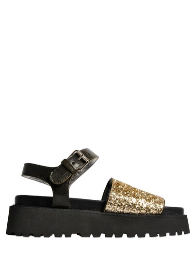 I'M ISOLA MARRAS 40Mm Glittered Leather Platform Sandals, Black/Gold