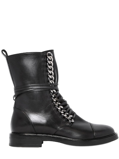 CASADEI 30Mm Chain Detail Leather Combat Boots, Black