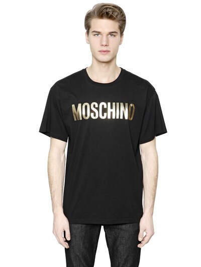MOSCHINO Logo Printed Cotton Jersey T-Shirt, Black