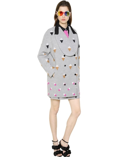 Marco De Vincenzo Mohair Embroidered Wool Boucle Coat In Grey/black