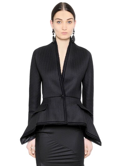 GIVENCHY Asymmetrical Wool Chevron Jacket, Black