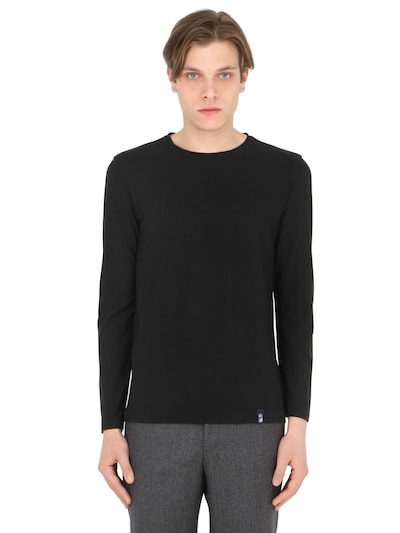 Drumohr Cotton Crepe Jersey Long Sleeve T-shirt In Black