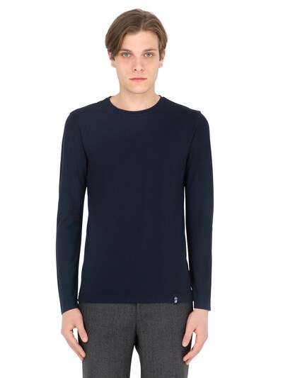 Drumohr Cotton Crepe Jersey Long Sleeve T-shirt In Navy