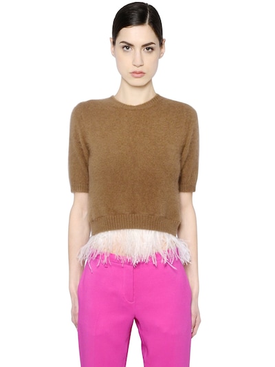 N°21 Ostrich Feathers Trim Angora Sweater, Brown