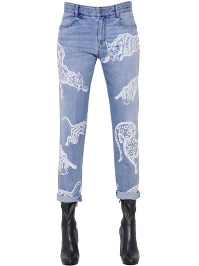 Stella Mccartney Printed Organic Denim Jeans In Blue