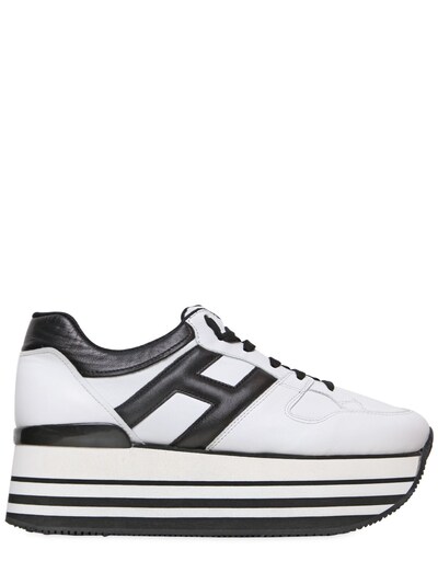 HOGAN 70Mm Sportivo Leather Platform Sneakers, White/Black