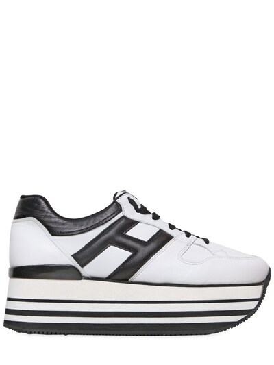 Hogan 70mm Sportivo Leather Platform Sneakers, White/black | ModeSens