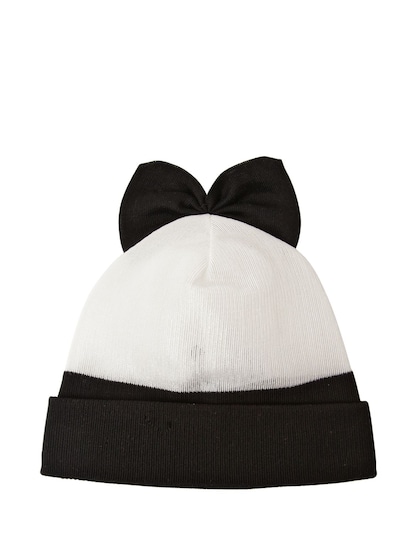 Federica Moretti Cotton Blend Beanie Hat With Bow In White,black