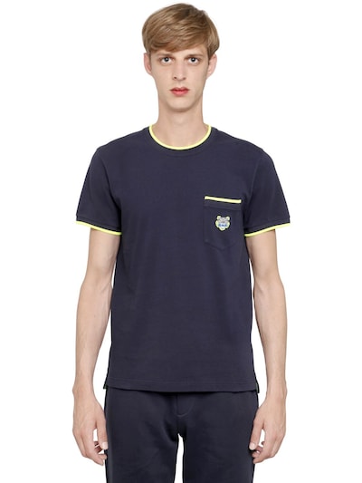 KENZO Tiger Embroidered Cotton Piqué T-Shirt, Navy