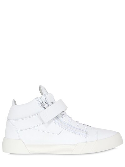 Giuseppe Zanotti Homme Rubberized Leather Mid Top  Sneakers In White