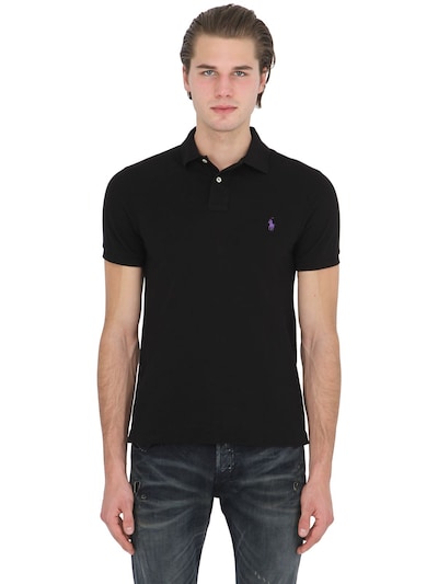 POLO RALPH LAUREN SLIM FIT LOGO COTTON PIQUÉ POLO, BLACK