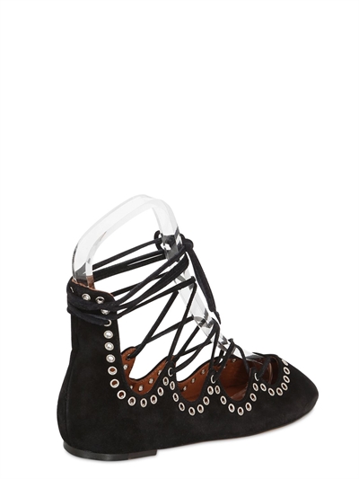 ISABEL MARANT 10Mm Leo Suede Lace-Up Ballerinas, Black