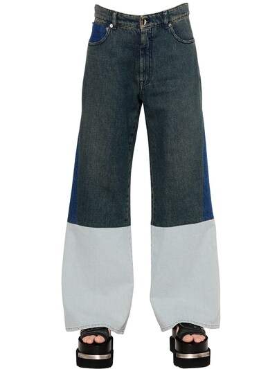 Mm6 Maison Margiela Color Block Cotton Denim Jeans In Blue