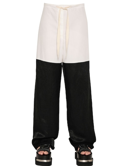 Mm6 Maison Margiela Cotton Poplin & Draped Viscose Pants In Off White/black