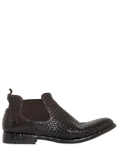 Alberto Fasciani Woven Leather Ankle Boots In Dark Brown