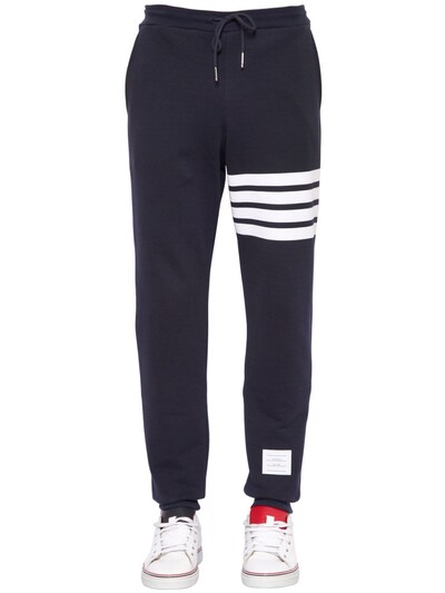 THOM BROWNE INTARSIA STRIPES COTTON SWEATPANTS,63IATK008-NDYX0