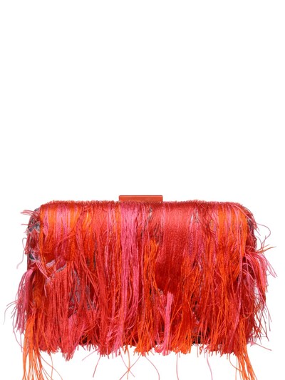 Gianluca Capannolo Fringed Jacquard & Fil Coupé Clutch In Red/fuchsia