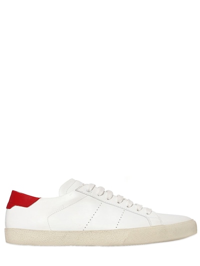 Saint Laurent Court Leather Sneakers In White/red