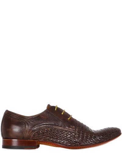 Veni Shoes Woven & Washed Leather Derby Shoes In Brown