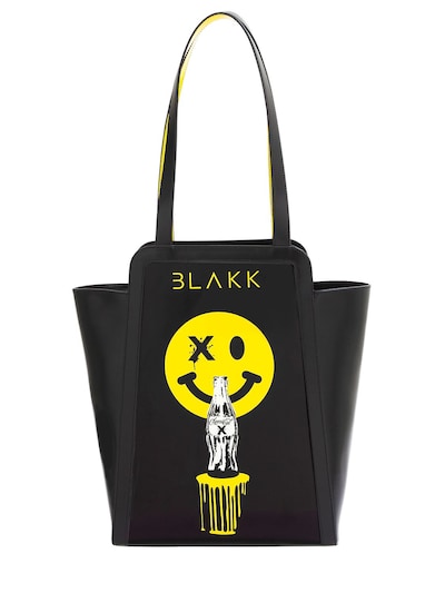 Thomas Blakk Pipkin Coke Faux Leather Tote Bag In Black/yellow