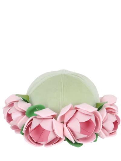 Francesco Ballestrazzi Roses Applique' On Baseball Hat In Mint/pink
