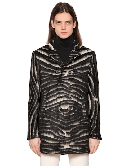 John Varvatos Zebra Effect Blend Coat In Black/white