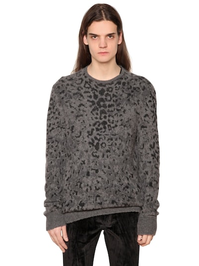 John Varvatos Leopard Cashmere Blend Sweater In Dark Grey