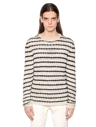 John Varvatos Striped Cotton Blend Knit Sweater In Marble