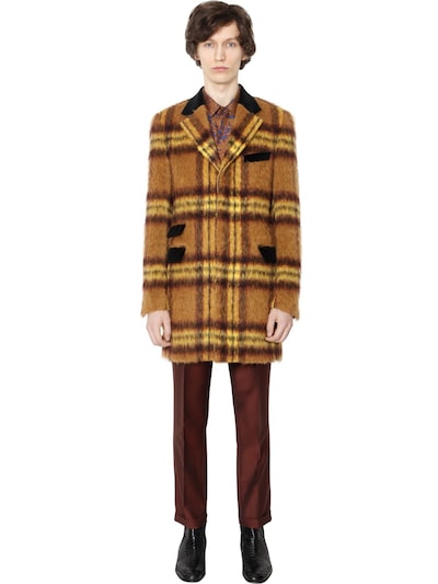 Lords & Fools Checked Mohair & Alpaca Blend Coat In Yellow