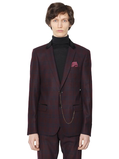 Lords & Fools Checked Stretch Flannel Jacket In Bordeaux