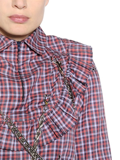 VETEMENTS PLAID COTTON POPLIN DRESS W/CHAINS