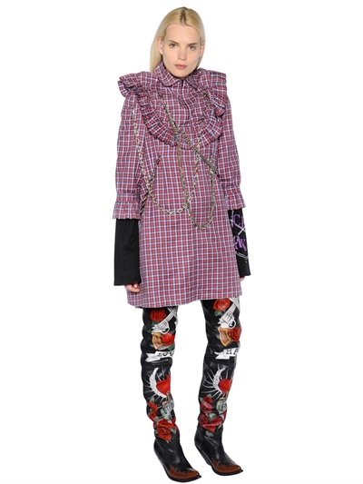VETEMENTS PLAID COTTON POPLIN DRESS W/CHAINS